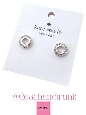 KATE SPADE Spot The Spade Silver Pave' Halo Spade Stud Earrings Dust Bag NWT